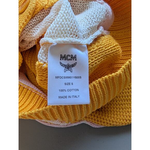 MCM See Through Inserts Color block Cotton Crop Cardigan Size S Yellow #1M455 - Picture 12 of 14
